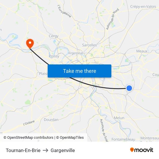 Tournan-En-Brie to Gargenville map