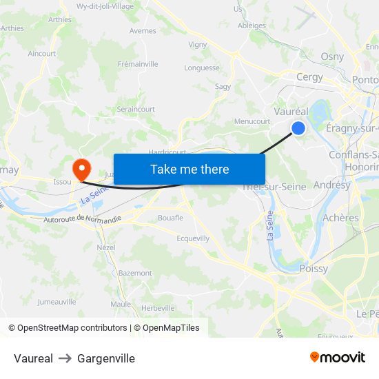 Vaureal to Gargenville map