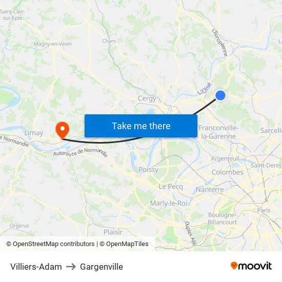 Villiers-Adam to Gargenville map