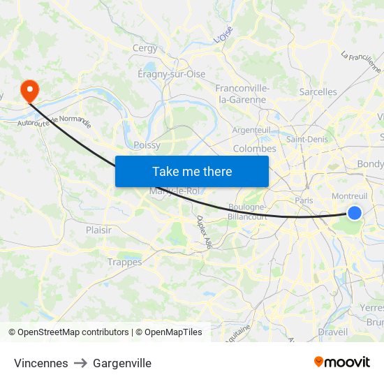 Vincennes to Gargenville map