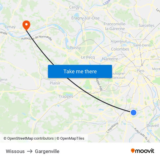 Wissous to Gargenville map