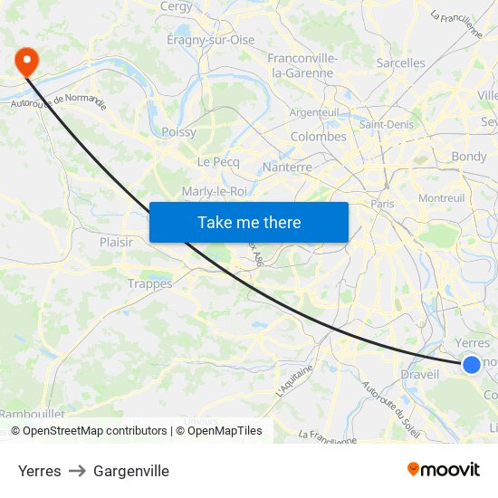 Yerres to Gargenville map