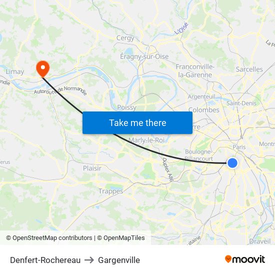 Denfert-Rochereau to Gargenville map