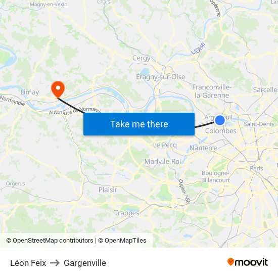 Léon Feix to Gargenville map