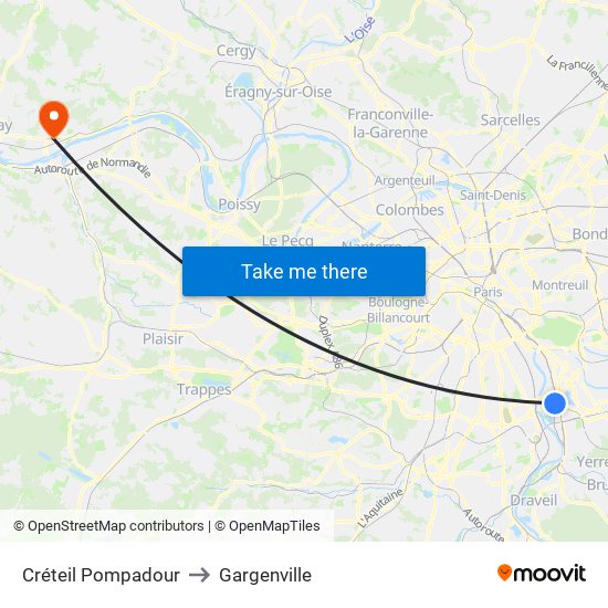 Créteil Pompadour to Gargenville map