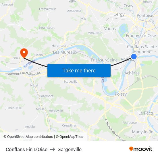 Conflans Fin D'Oise to Gargenville map