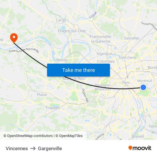 Vincennes to Gargenville map