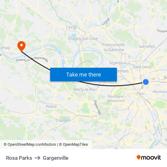 Rosa Parks to Gargenville map