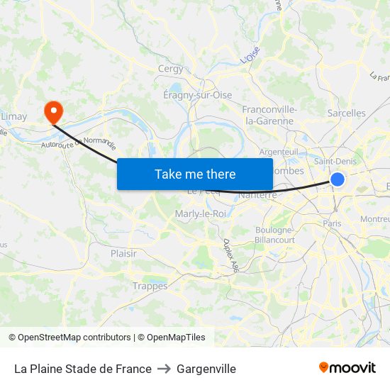 La Plaine Stade de France to Gargenville map