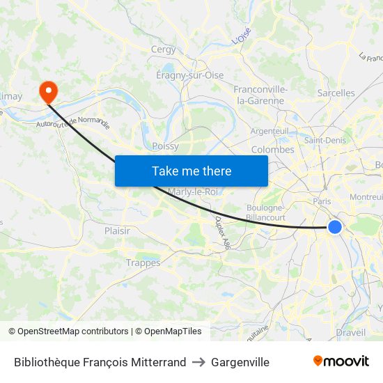 Bibliothèque François Mitterrand to Gargenville map