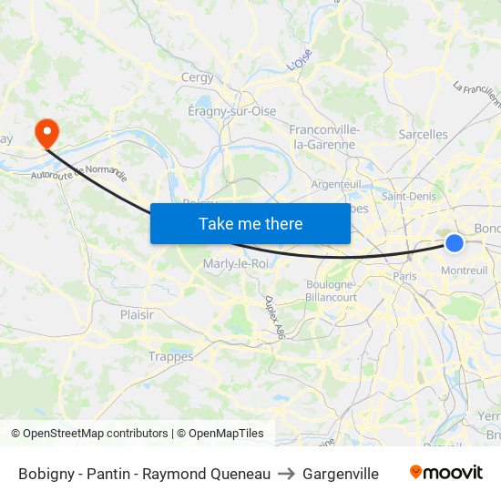 Bobigny - Pantin - Raymond Queneau to Gargenville map