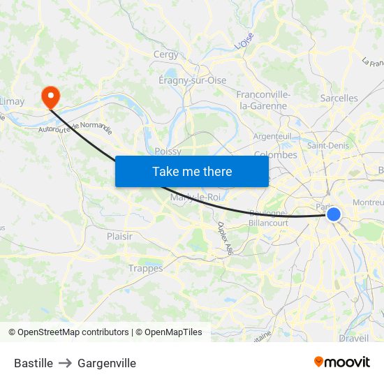 Bastille to Gargenville map