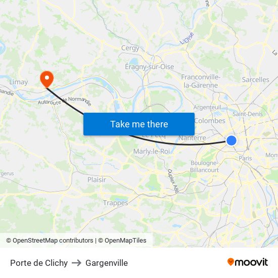 Porte de Clichy to Gargenville map