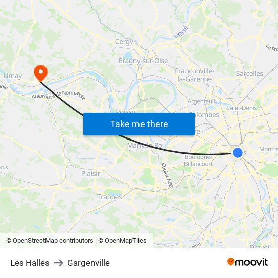 Les Halles to Gargenville map