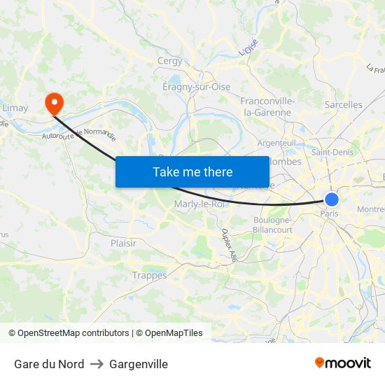 Gare du Nord to Gargenville map