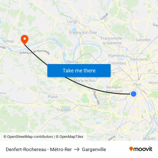 Denfert-Rochereau - Métro-Rer to Gargenville map