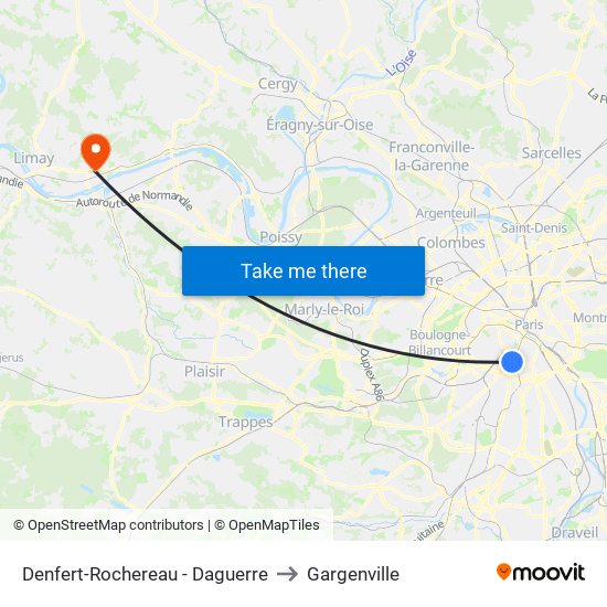 Denfert-Rochereau - Daguerre to Gargenville map