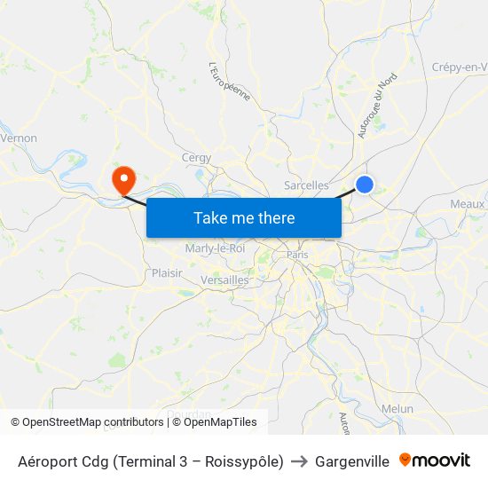 Aéroport Cdg (Terminal 3 – Roissypôle) to Gargenville map