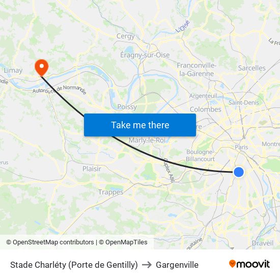 Stade Charléty (Porte de Gentilly) to Gargenville map
