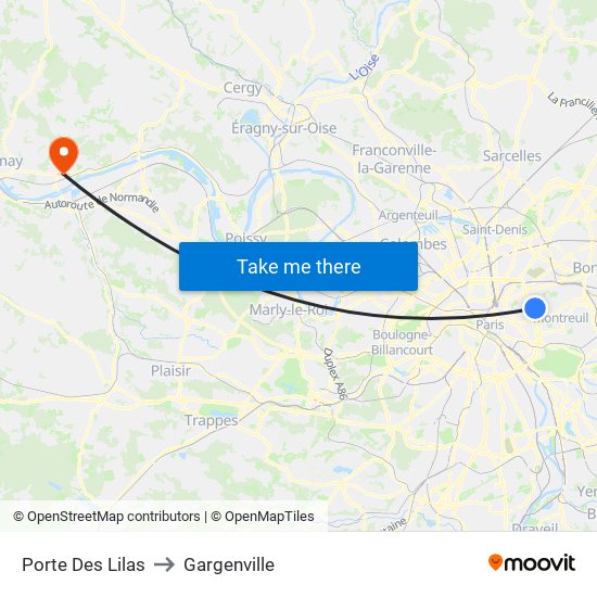 Porte Des Lilas to Gargenville map