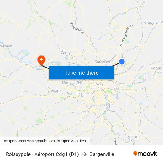 Roissypole - Aéroport Cdg1 (D1) to Gargenville map
