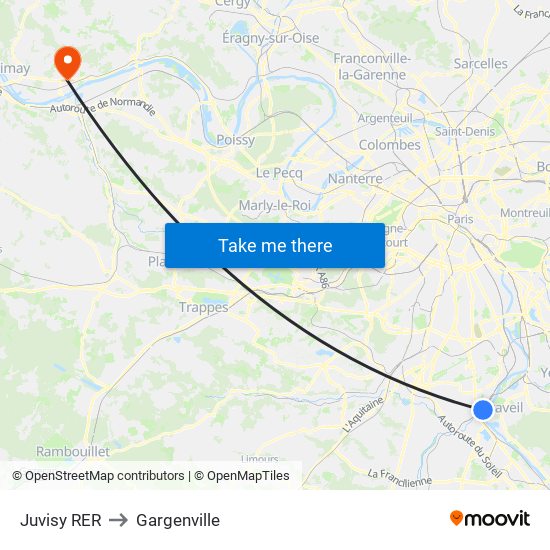 Juvisy RER to Gargenville map