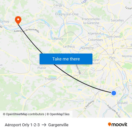 Aéroport Orly 1-2-3 to Gargenville map