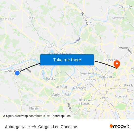 Aubergenville to Garges-Les-Gonesse map