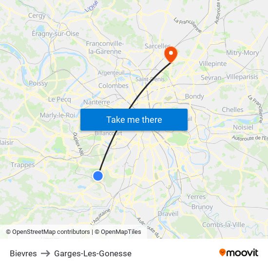 Bievres to Garges-Les-Gonesse map