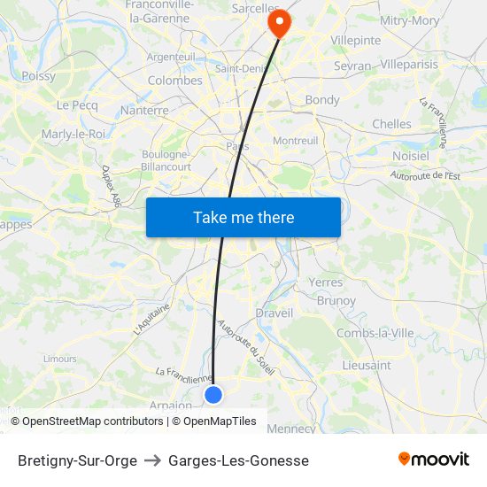 Bretigny-Sur-Orge to Garges-Les-Gonesse map