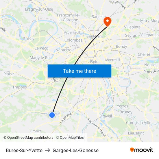Bures-Sur-Yvette to Garges-Les-Gonesse map