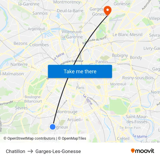 Chatillon to Garges-Les-Gonesse map
