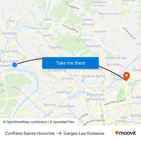 Conflans-Sainte-Honorine to Garges-Les-Gonesse map