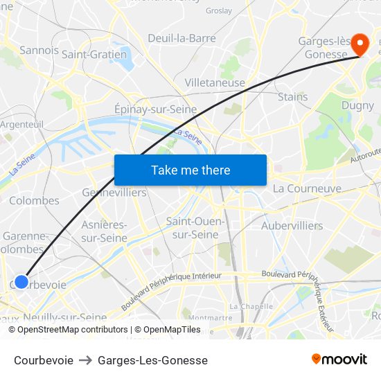 Courbevoie to Garges-Les-Gonesse map