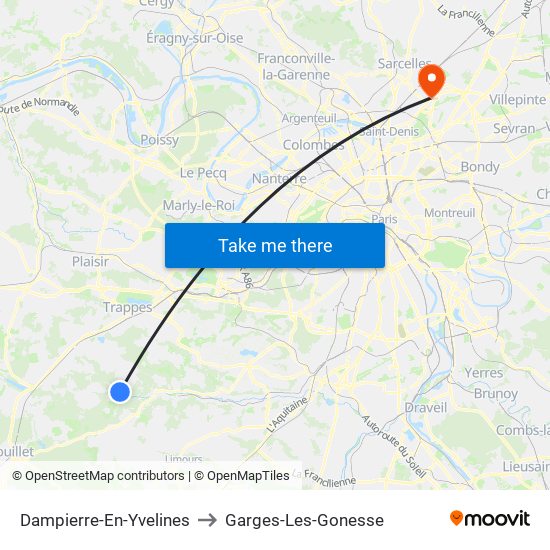 Dampierre-En-Yvelines to Garges-Les-Gonesse map