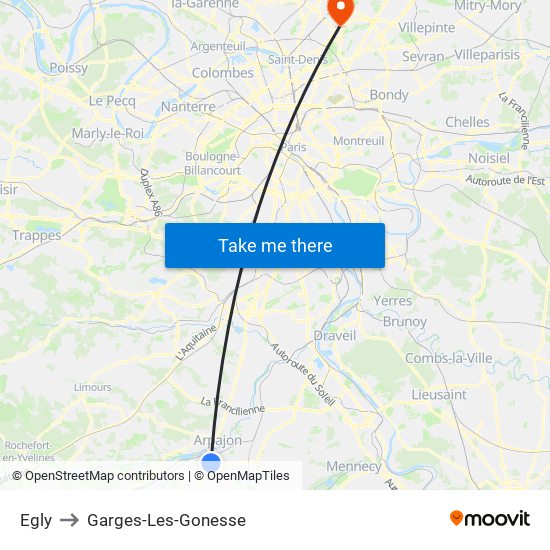 Egly to Garges-Les-Gonesse map