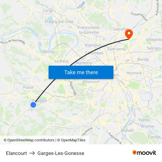 Elancourt to Garges-Les-Gonesse map