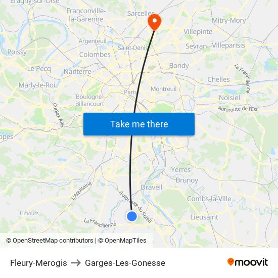 Fleury-Merogis to Garges-Les-Gonesse map