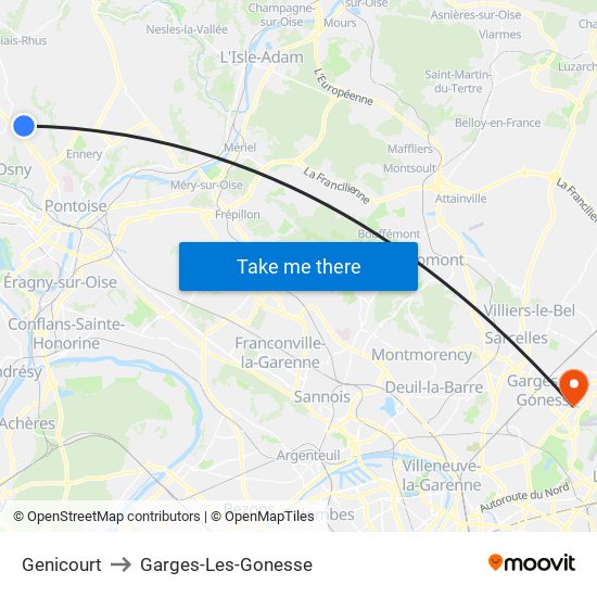 Genicourt to Garges-Les-Gonesse map