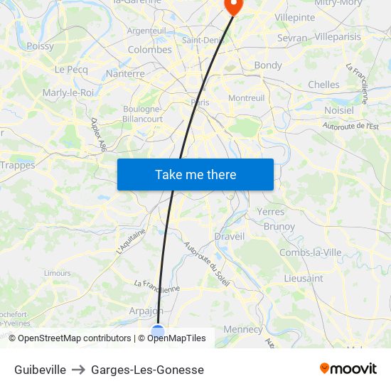 Guibeville to Garges-Les-Gonesse map