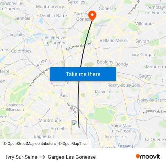 Ivry-Sur-Seine to Garges-Les-Gonesse map
