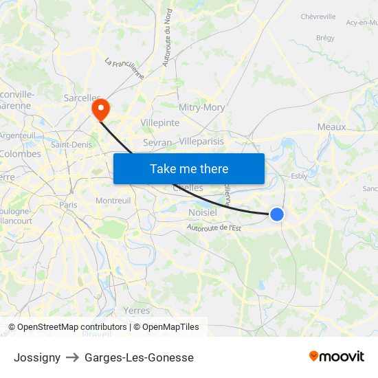 Jossigny to Garges-Les-Gonesse map