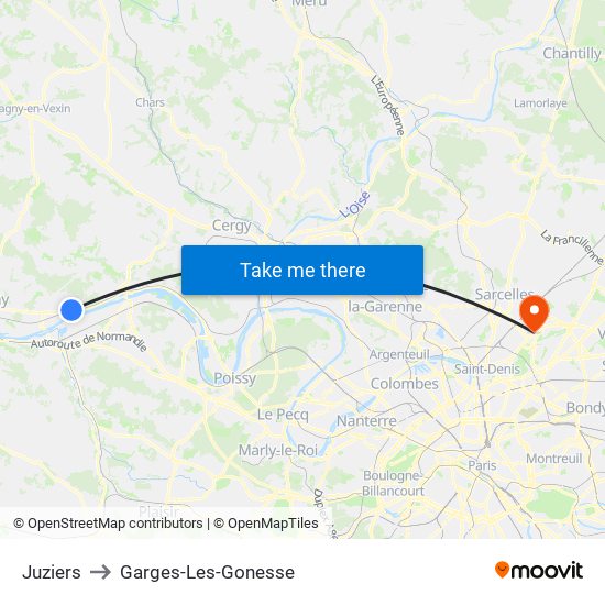 Juziers to Garges-Les-Gonesse map