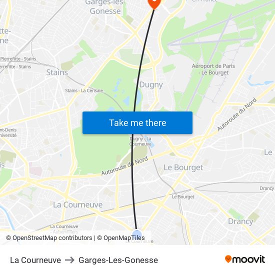 La Courneuve to Garges-Les-Gonesse map