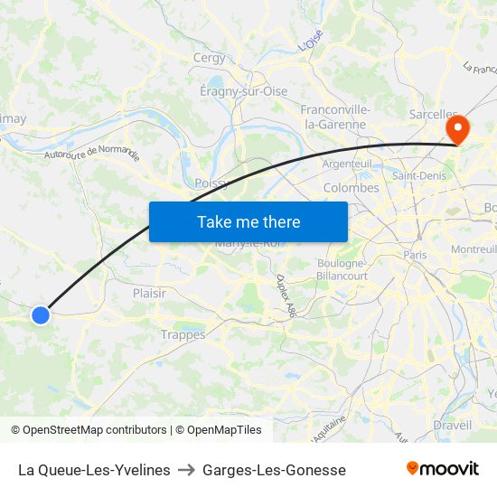 La Queue-Les-Yvelines to Garges-Les-Gonesse map
