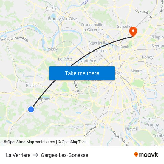 La Verriere to Garges-Les-Gonesse map