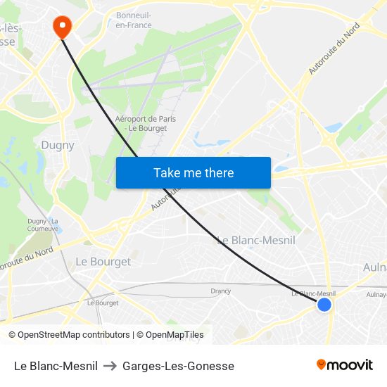 Le Blanc-Mesnil to Garges-Les-Gonesse map