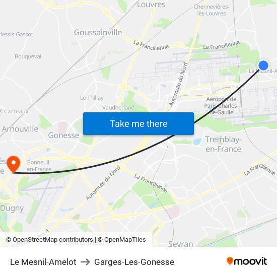 Le Mesnil-Amelot to Garges-Les-Gonesse map