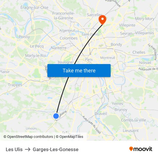 Les Ulis to Garges-Les-Gonesse map