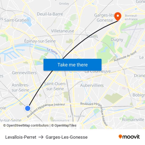 Levallois-Perret to Garges-Les-Gonesse map